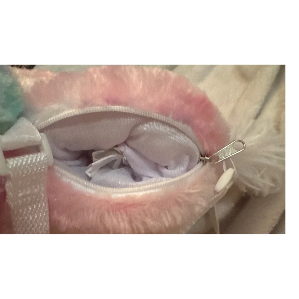 Pink Tie Dye Unicorn Plush Purse Sequin Ears Silver Horn Zipper Pocket 9